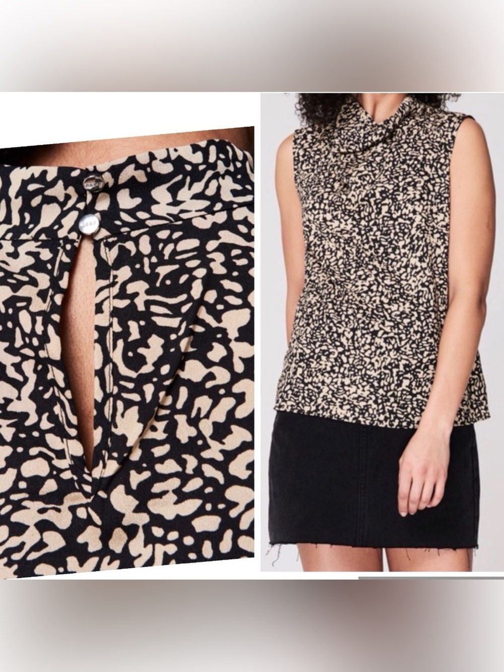 DKNY Black and Cream Printed Sleeveless Top